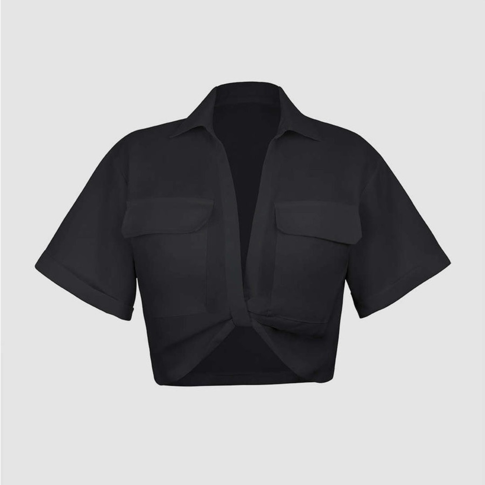 Micas Flap Pocket Twist Hem Crop Shirt | XL